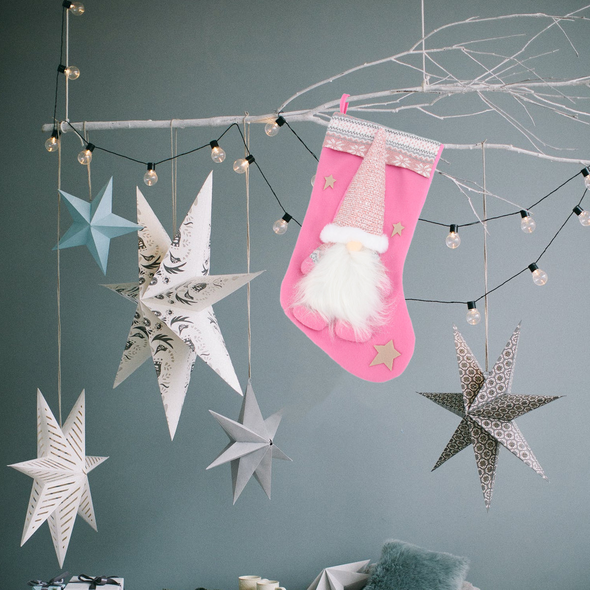 Christmas Stocking Hanging - ถุงแขวนคริสต์มาสแบบไม่มีหน้า ขนาดใหญ่ สไตล์คลาสสิก สำหรับใส่ขนม ตกแต่งต้นคริสต์มาส ผนังบ้าน
