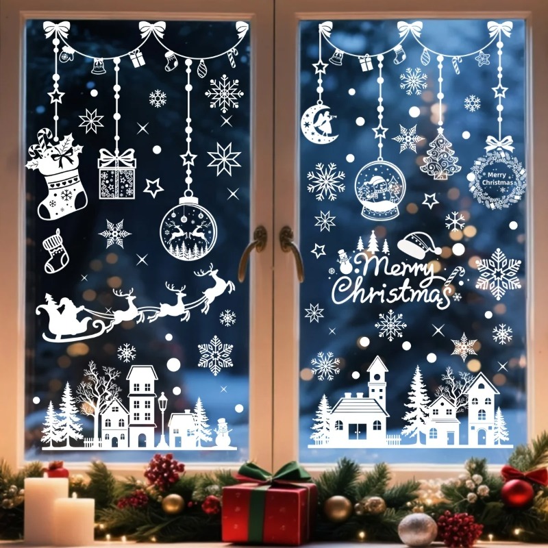 Snowflake Window Decal - สติ๊กเกอร์ติดกระจกหน้าต่างลายคริสต์มาส 196 ชิ้น/9 แผ่น, ตกแต่งหน้าต่างแบบไม่ทิ้งคราบ, ฉากคริสต์มาสคลาสสิก,
