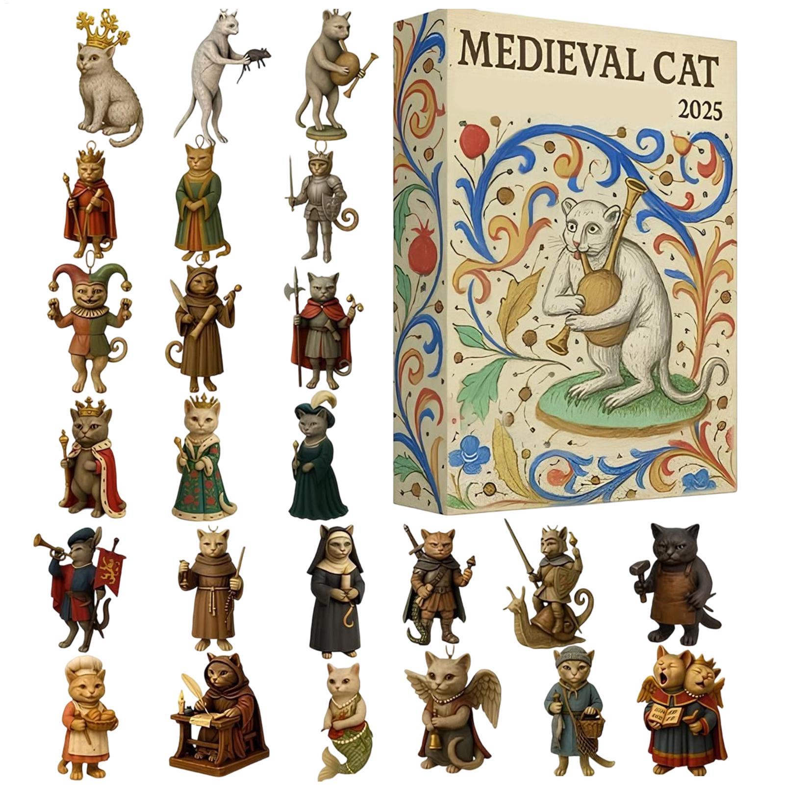 Advent Calendar Gift - ปฏิทินนับถอยหลังวันคริสต์มาส 24 วัน รูปแมว ของตกแต่งธีมยุคกลาง ของเล่นแบบแบน
