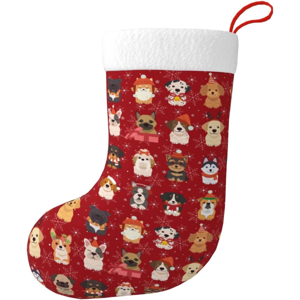 Christmas Stocking Hanging - ถุงน่องคริสต์มาสลายสุนัขน่ารัก ของตกแต่งแขวนถุงน่องสำหรับตกแต่งเตาผิง สำหรับครอบครัว งานปาร์ตี้ต้นคริสต์มาส และเทศกาลวันหยุด