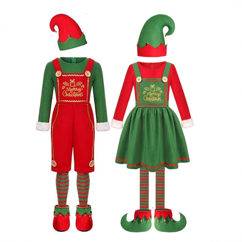 Elf Costume Christmas - ชุดคอสเพลย์ซานตาคลอสผู้ใหญ่สุดฮา ชุดเอลฟ์คริสต์มาสสีเขียวสำหรับเด็กชายและเด็กหญิง ชุดครอบครัวสำหรับเทศกาลปีใหม่และคริสต์มาส ปี 2026