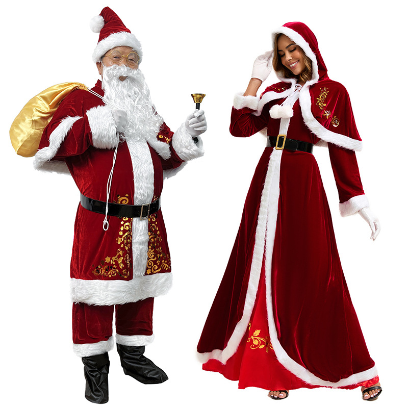 Elf Costume Christmas - ชุดซานต้าคลอสแขนยาวสำหรับคริสต์มาส ชุดเดรสปักลายสำหรับงานปาร์ตี้ งานแสดงบนเวที คอสเพลย์สำหรับผู้ใหญ่ ชุดคริสต์มาส